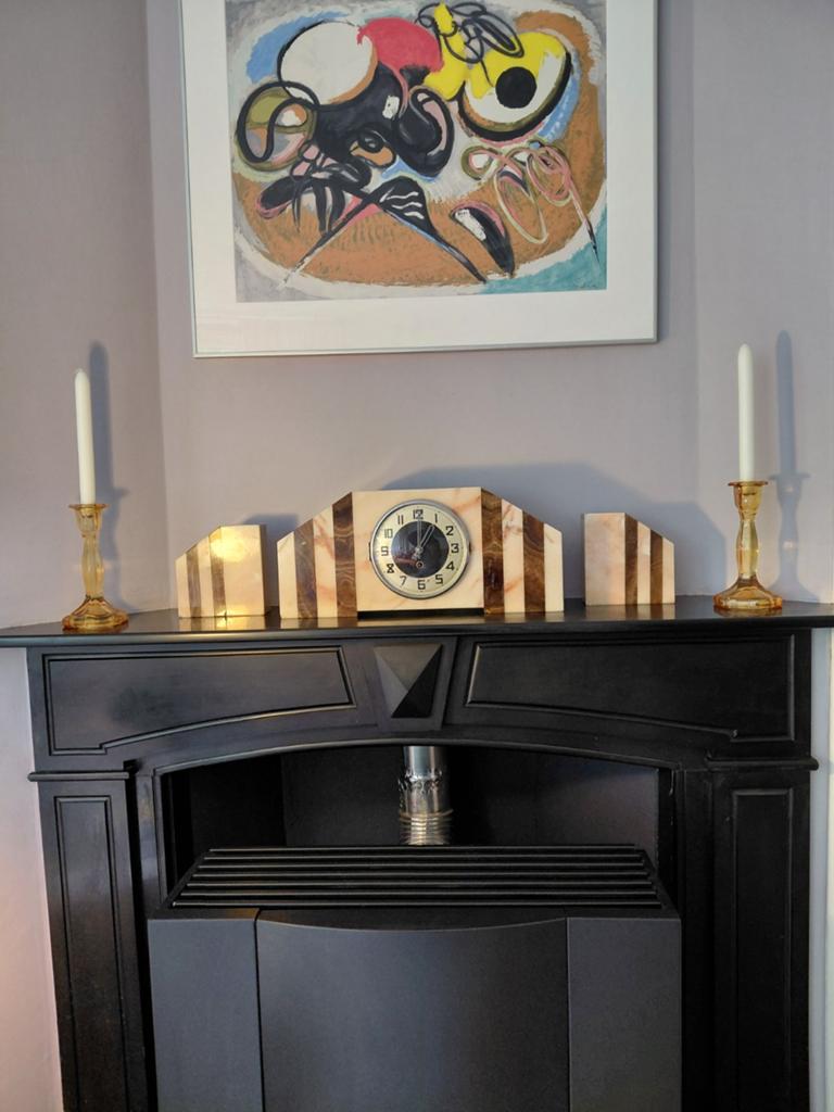 Art Deco Schouwklok van marmer met sleutel, Ophalen of Verzenden