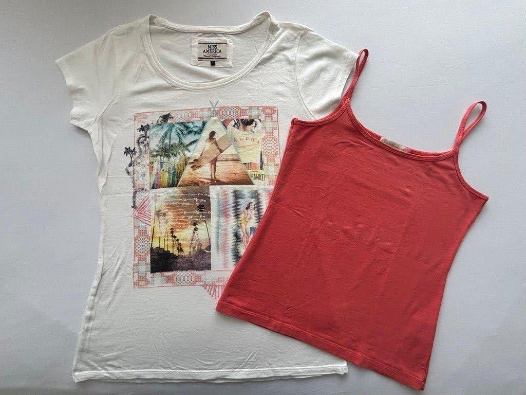 Zomers set t-shirt – Miss America - Maat: S- ZGAN, Maat 38/40 (M), Blauw, Miss America Sutherland, Ophalen of Verzenden