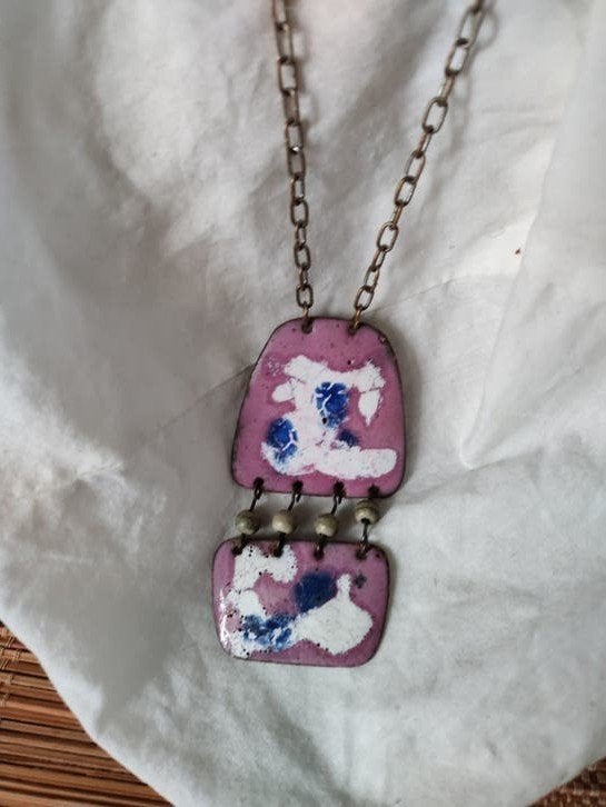 Vintage jaren 50 ketting, emaille handmade, Sieraden, Tassen en Uiterlijk, Kettingen, Ophalen of Verzenden, Overige materialen