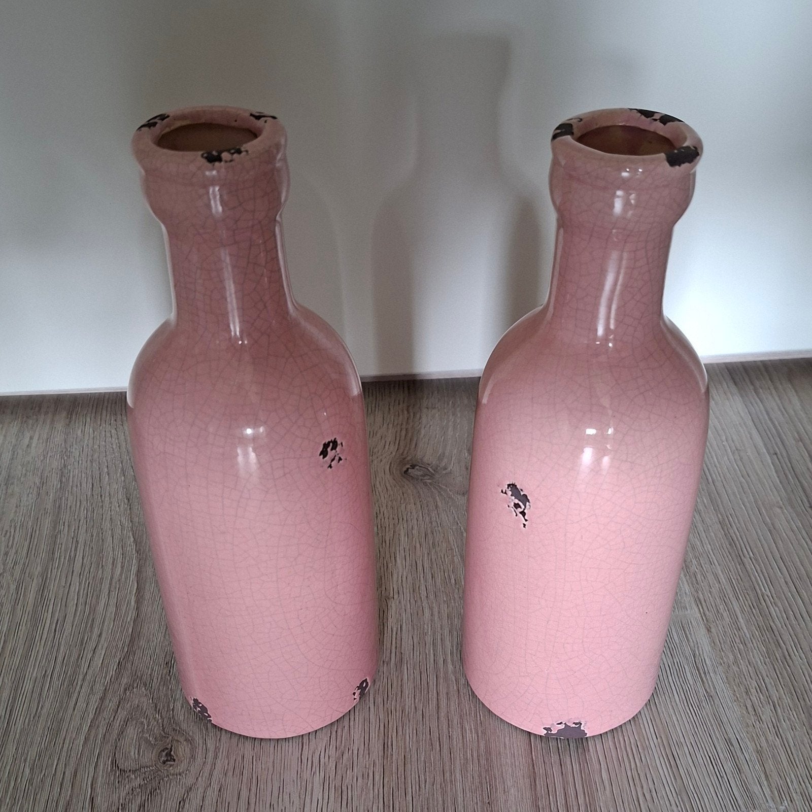 Set van 2 roze craquelé vazen - Brocante stijl, Ophalen, Zo goed als nieuw, Roze, Overige materialen