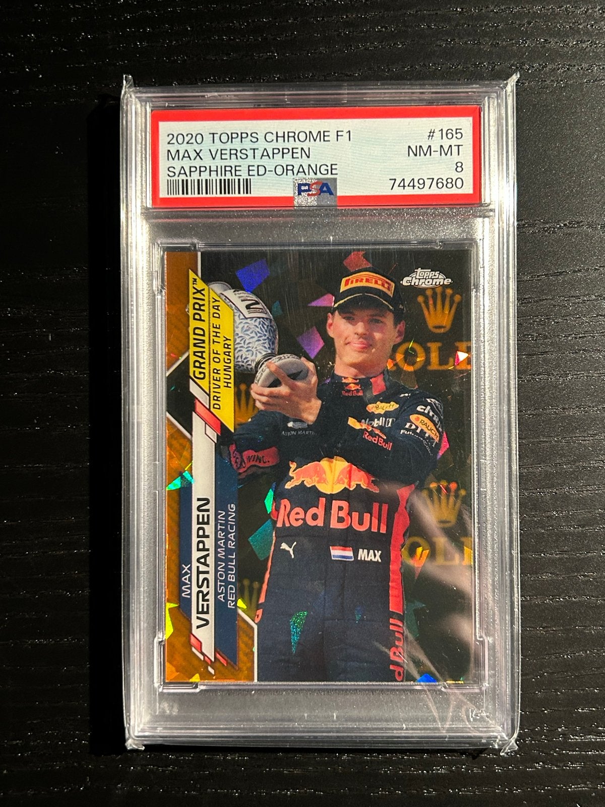 2020 Topps Chrome F1 Max Verstappen Sapphire Ed-Orange PSA 8, Ophalen of Verzenden, Nieuw, Formule 1
