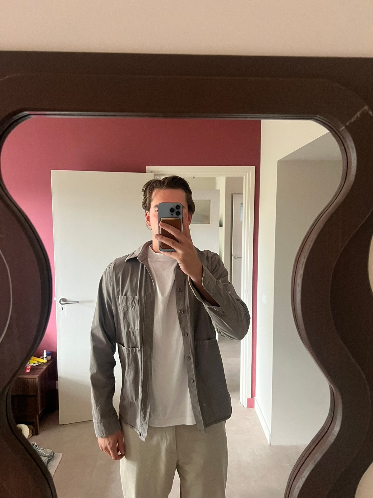 Aspesi overshirt taupe/grijs maat L, Ophalen of Verzenden, Zo goed als nieuw, Grijs, Halswijdte 41/42 (L)
