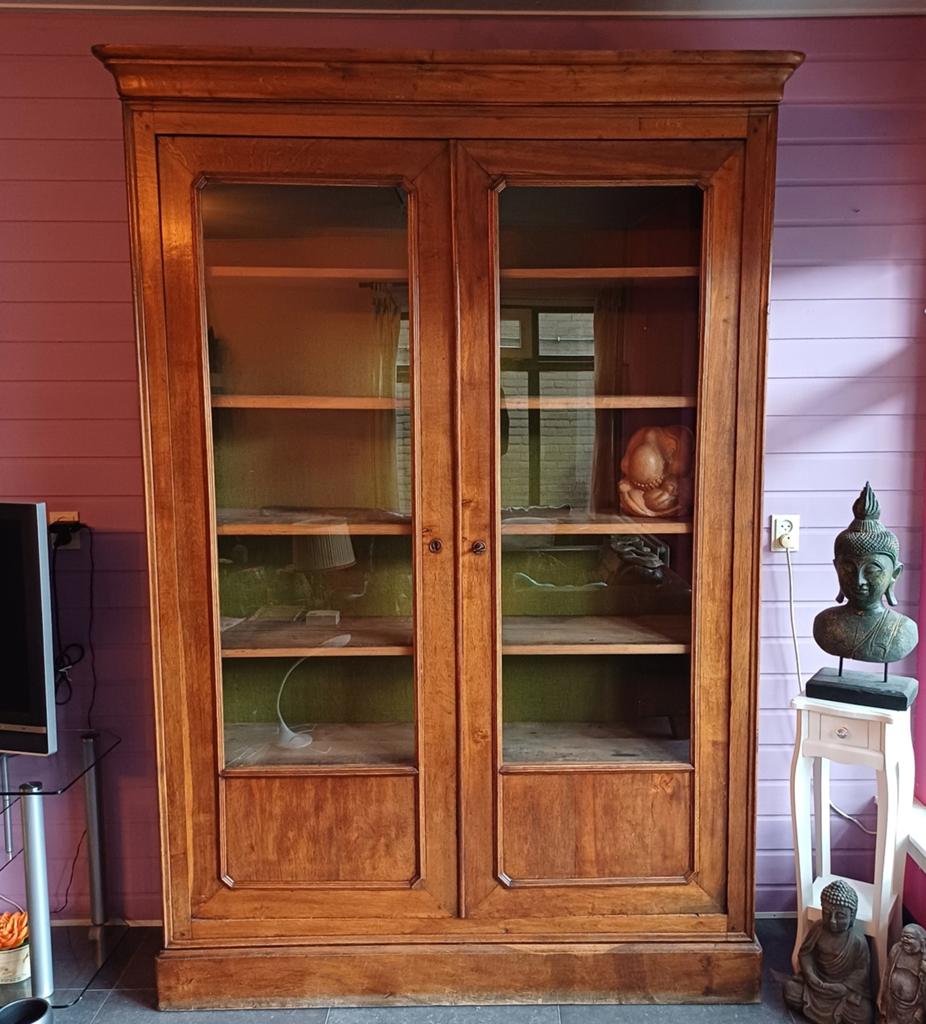 VINTAGE VITRINE KAST BIBLIOTHEEKKAST, Huis en Inrichting, Kasten | Vitrinekasten, Ophalen, Met deur(en), 100 tot 150 cm, 200 cm of meer