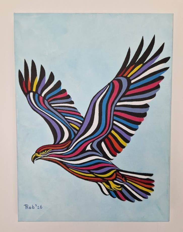 Kleurrijke Adelaar Kunstwerk - zelf geschilderd, Ophalen