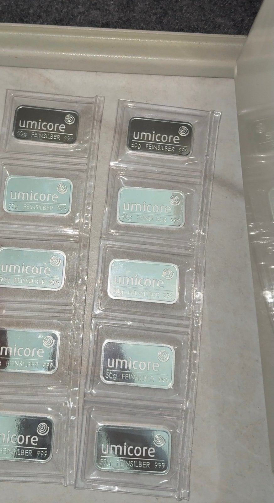Umicore 11x 50g Fijne Zilverbaar (999), Ophalen of Verzenden, Zilver