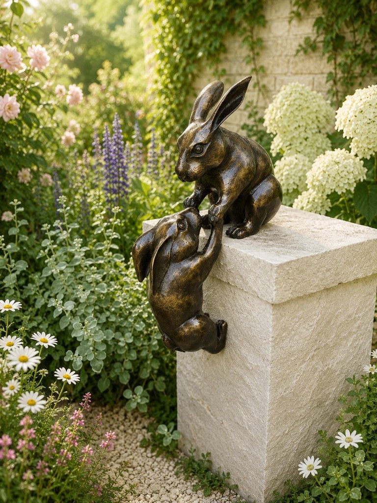 HELPENDE HAZEN / Bronzen tuinbeeld, Dierenbeeld, Nieuw, Info@huisentuindecoratiemarie.nl, Huis en tuin decoratie marie