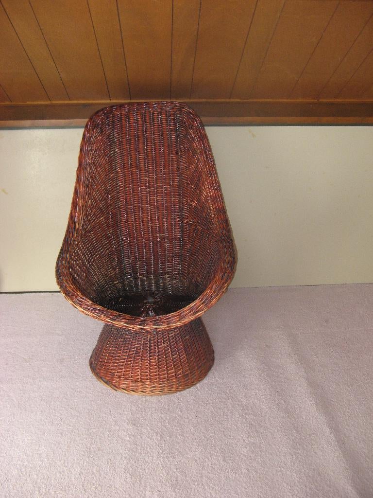 Oude rieten bruine feauteuil, Ophalen, Gebruikt, 50 tot 75 cm, Riet of Rotan