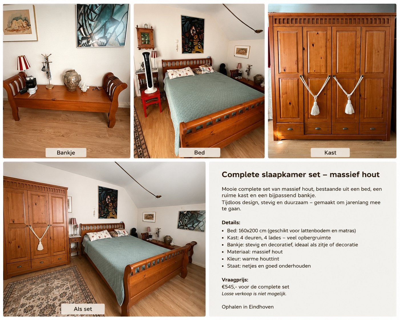 Complete massief houten slaapkamer set, Huis en Inrichting, Slaapkamer | Complete slaapkamers, Ophalen of Verzenden, Gebruikt