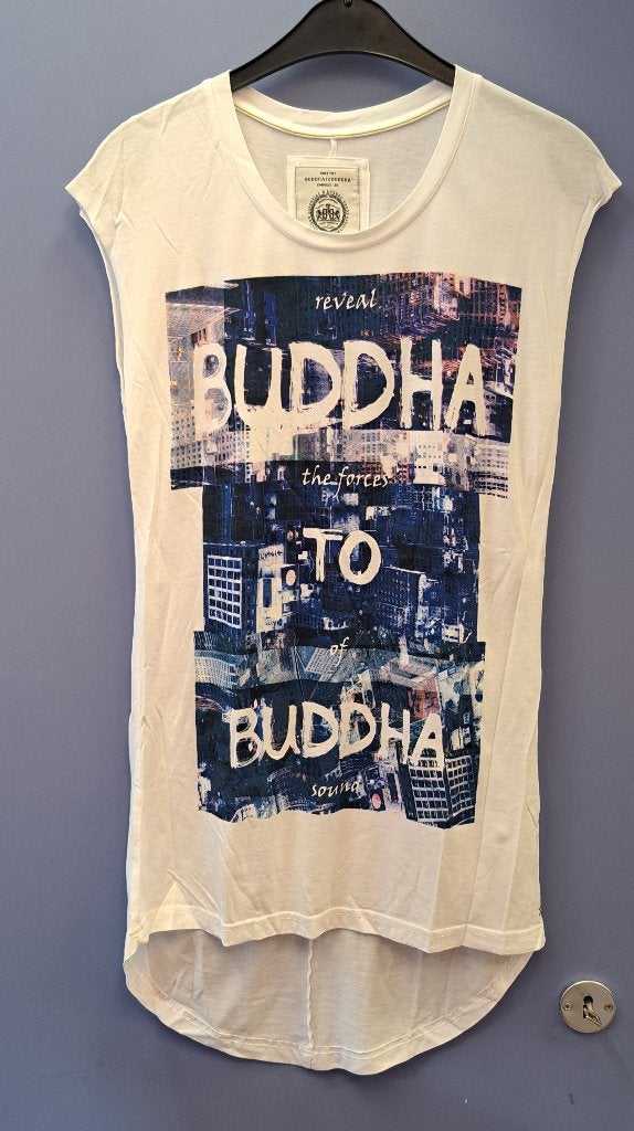 Buddha to Buddha lange witte top met blauwe print XS 49479