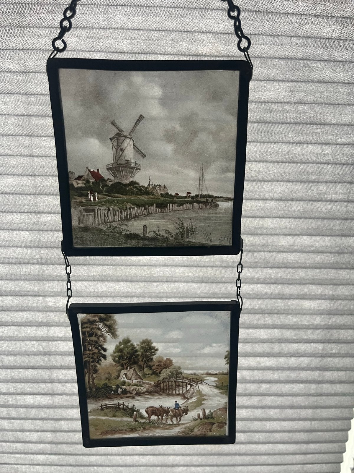 Vintage Glas-in-lood Raamhanger met Hollandse Scènes, Ophalen of Verzenden