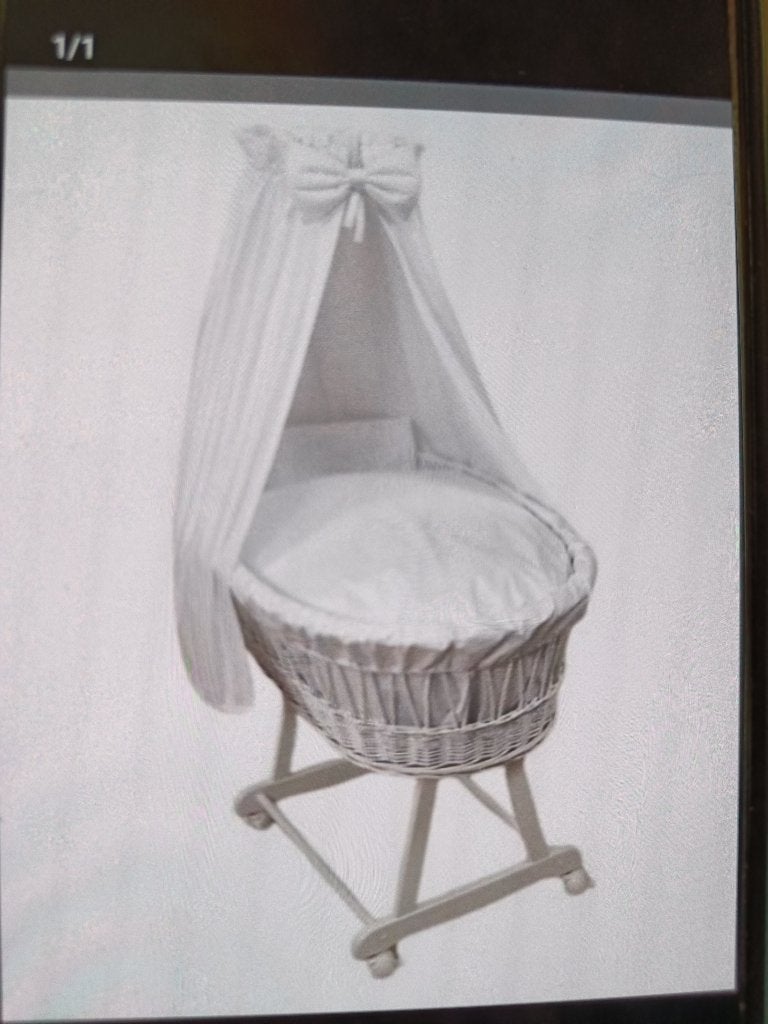 Rotan wieg, wit Mamaloes, z.g.a.n., Kinderen en Baby's, Babywiegjes en Ledikanten, Ophalen, Zo goed als nieuw, Wieg