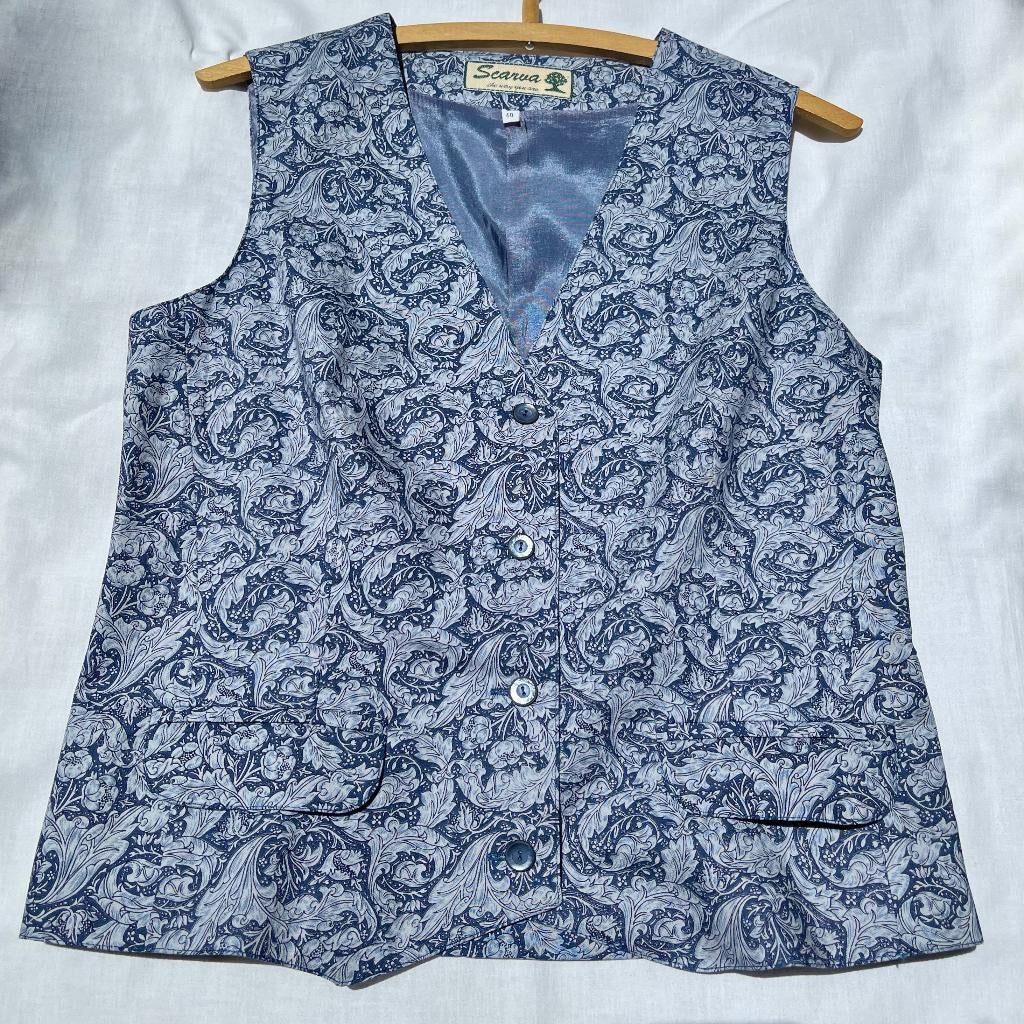 blauw gebloemd gilet van katoen van Scarva, Maat 38/40 (M), Blauw, Scarva, Nieuw