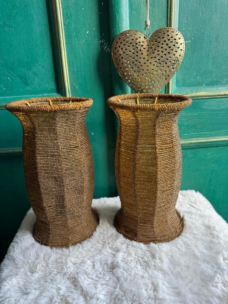 Vintage Afrikaanse Kralen Vazen Set - Handgemaakt Tribal Boh, Ophalen of Verzenden, Zo goed als nieuw