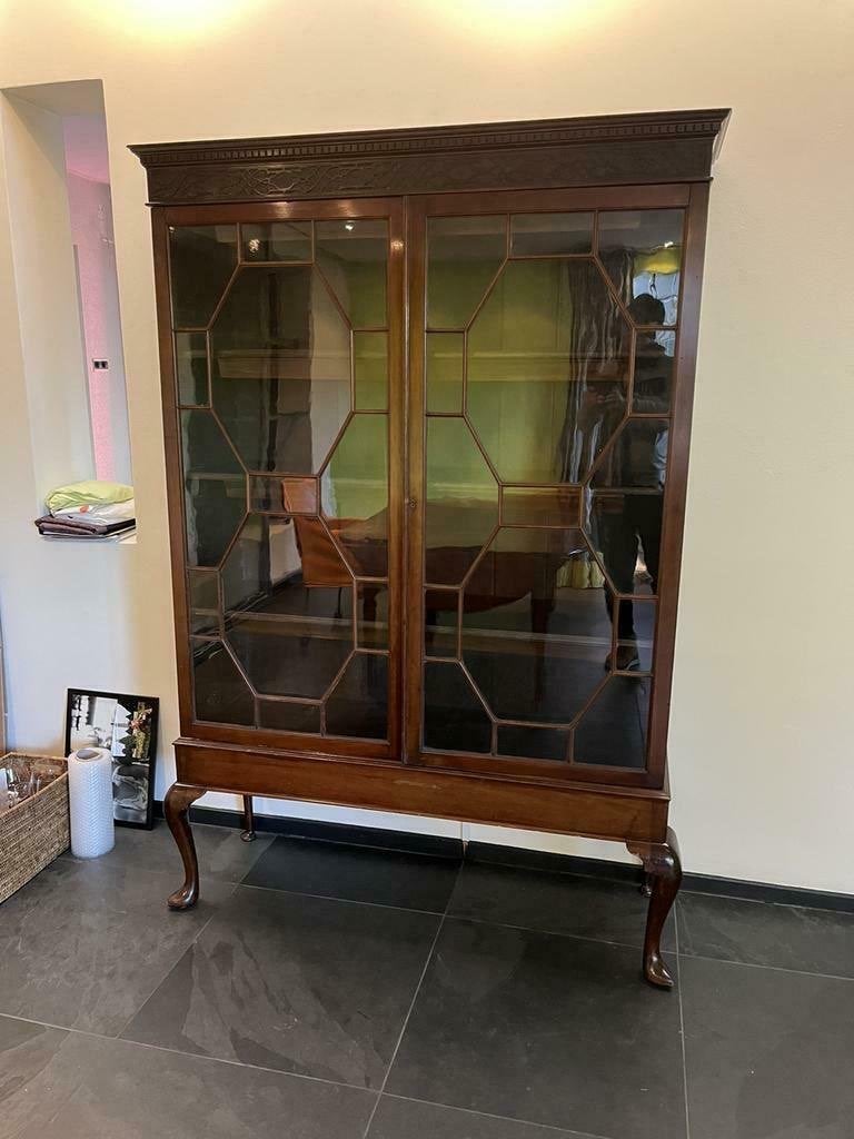 Antieke Engelse vitrine kast - Chinese Chippendale stijl, Antiek en Kunst, Ophalen of Verzenden