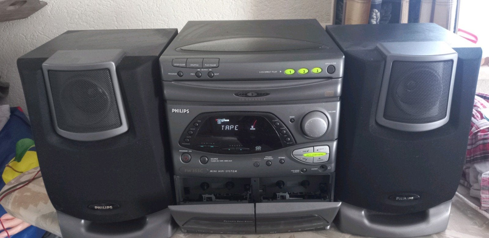 Philips FW355C/22K Miniset  Radio, Dubbel Cassettedeck, Ophalen, Philips, Gebruikt, Cassettedeck
