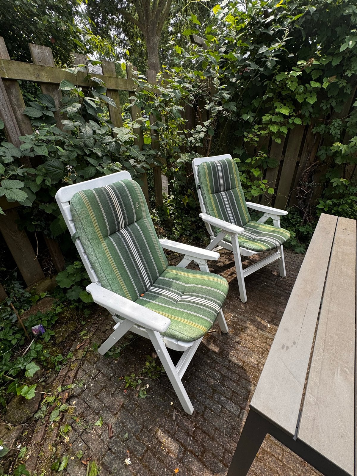 4 x verstelbare vintage Hartman tuinstoelen met kussens, Tuin en Terras, Ophalen, Gebruikt, Kunststof, Stapelbaar