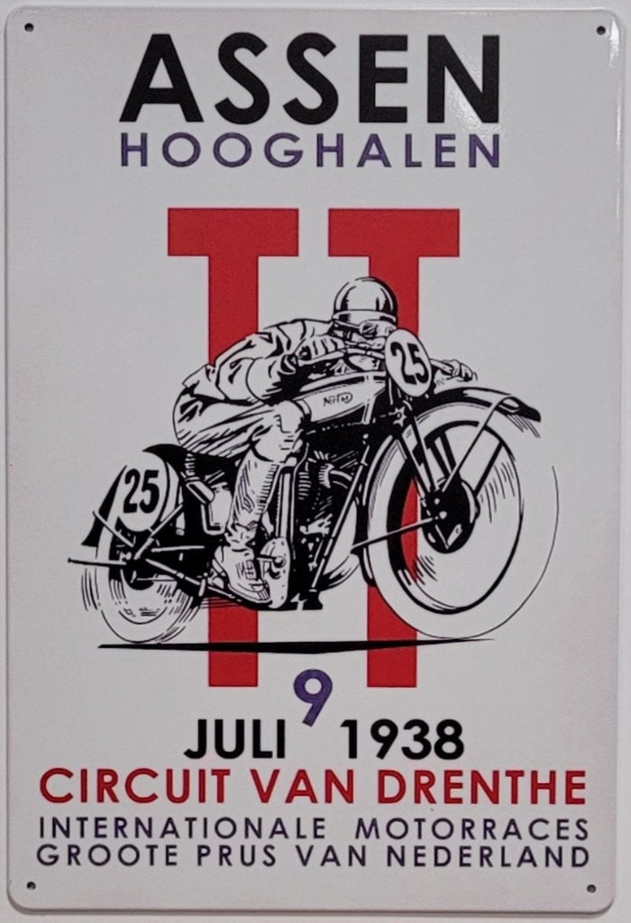 TT Assen 1938 Moto GP reclamebord van metaal wandbord deco, Verzamelen, Reclamebord, Info@deconoord.nl, Deco Noord, Nieuw