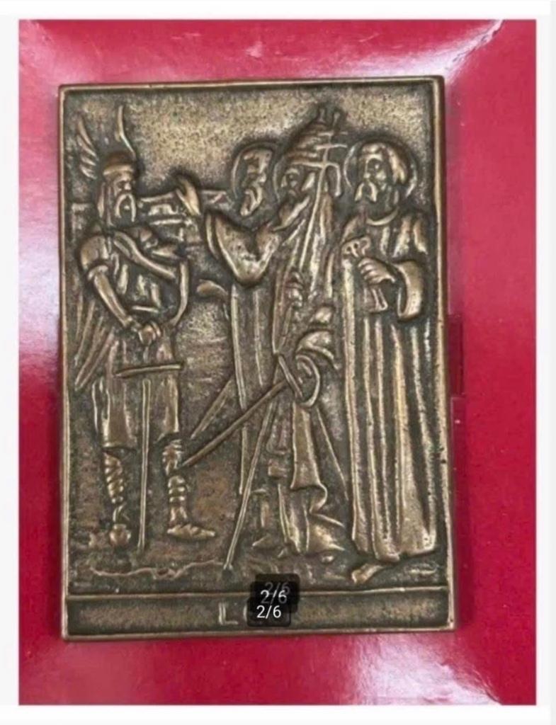 Antieke bronzen plaquette Leo I, heilige Leo, 8,5 x 6 cm, Ophalen of Verzenden
