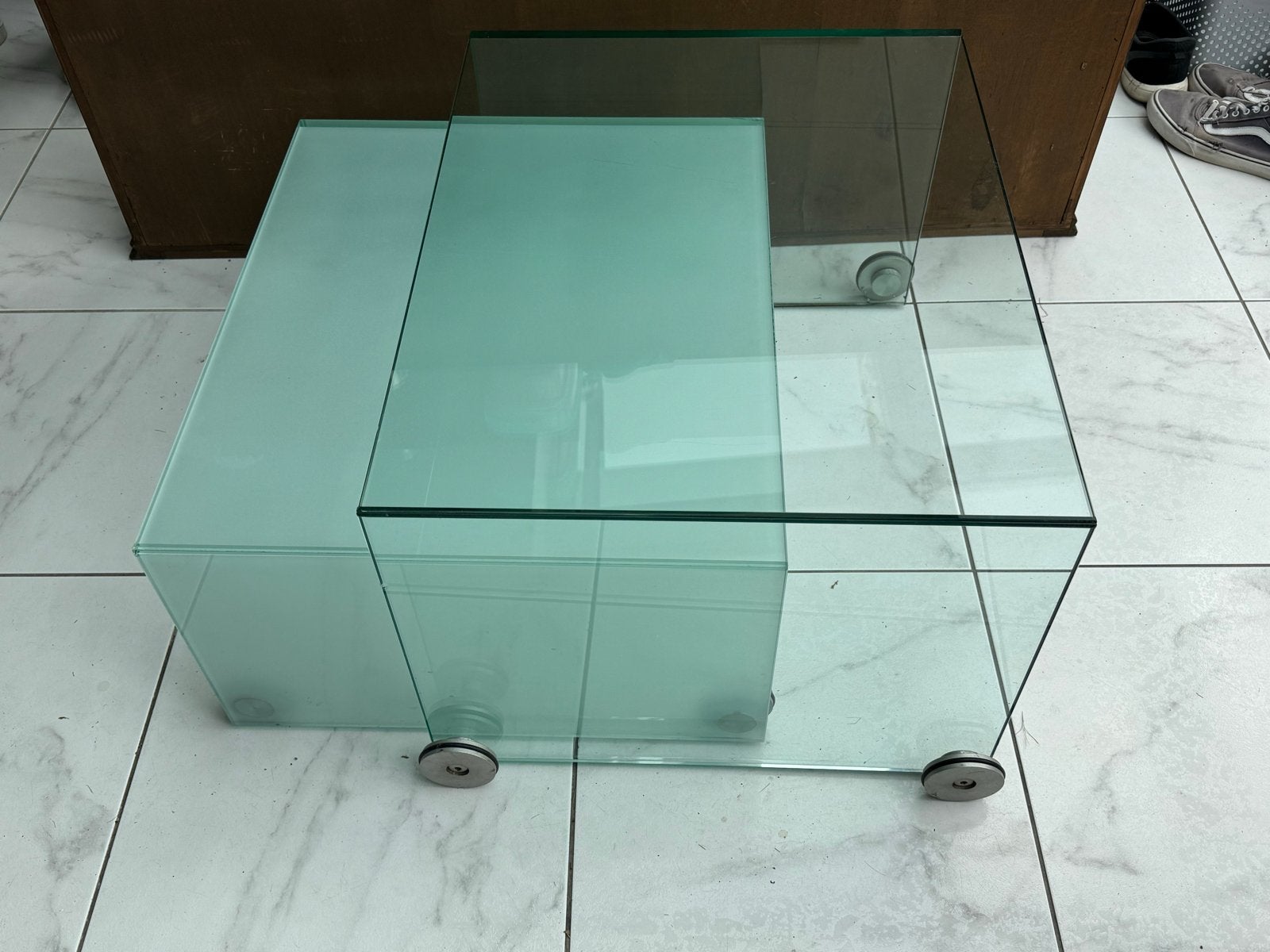 Glazen salontafel met uitschuifbaar blad, Ophalen, 100 tot 150 cm, 50 tot 100 cm, Glas