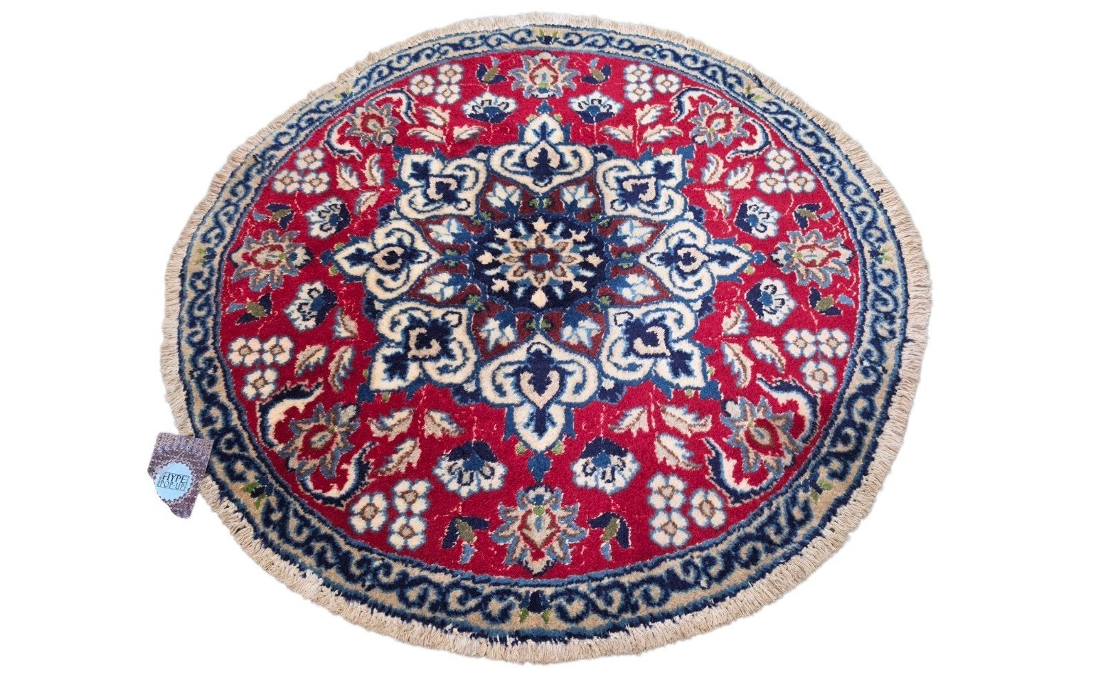 Handgeknoopt Perzisch rond wol Naïn vintage tapijt 80x80cm, Huis en Inrichting, Stoffering | Tapijten en Kleden, 50 tot 100 cm