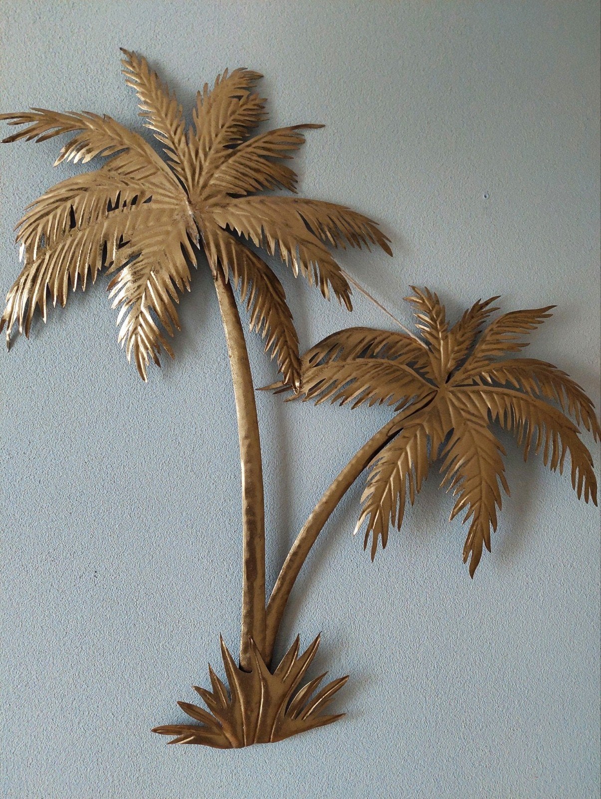 Palmboom goud Wanddecoratie Hollywood regency stijl metaal, Metaal, Wandsculptuur, Gebruikt, Ophalen of Verzenden