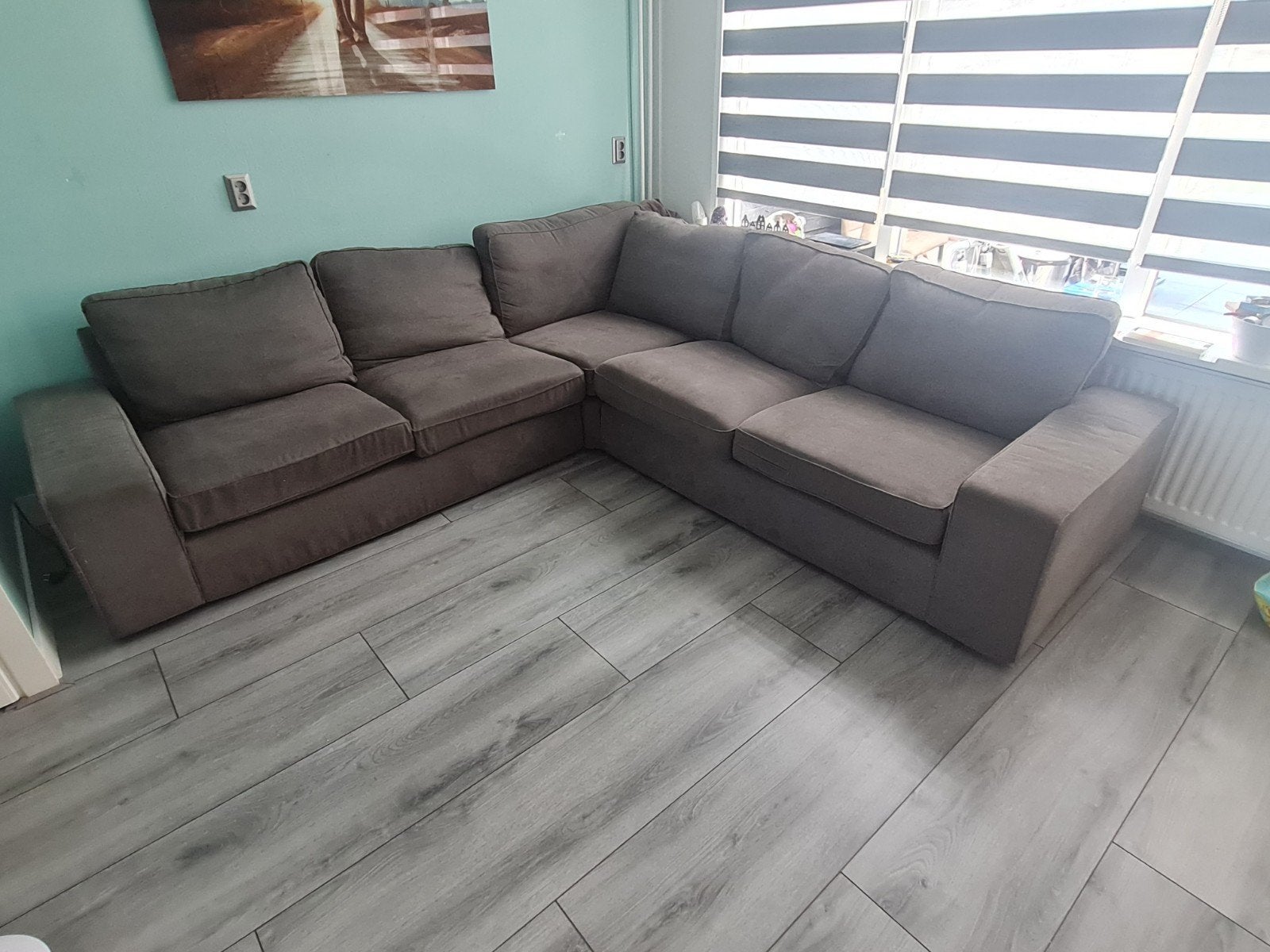 Comfortabele hoekbank - Grijs, Ophalen, 250 tot 300 cm, Gebruikt, 100 tot 125 cm
