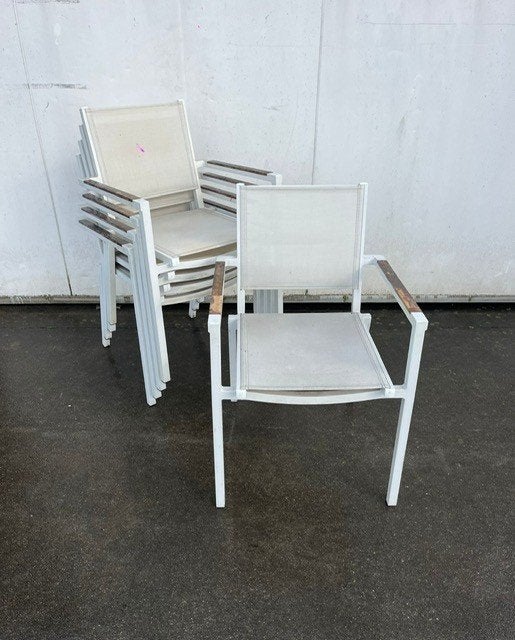 103 Luxe horeca terrasstoelen stapelbaar textileen wit Arend, Ophalen, Wit, Hout, Zo goed als nieuw