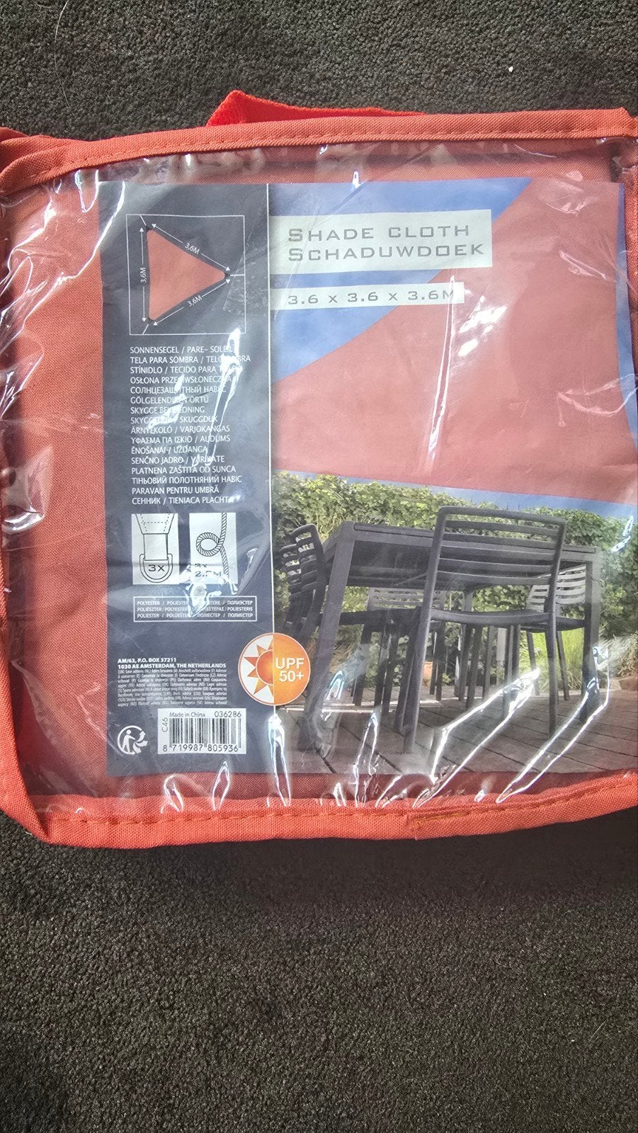 Nieuw Schaduwdoek 3.6x3.6x3.6m - Rood, Ophalen, Nieuw, 3 tot 4 meter, Overige typen