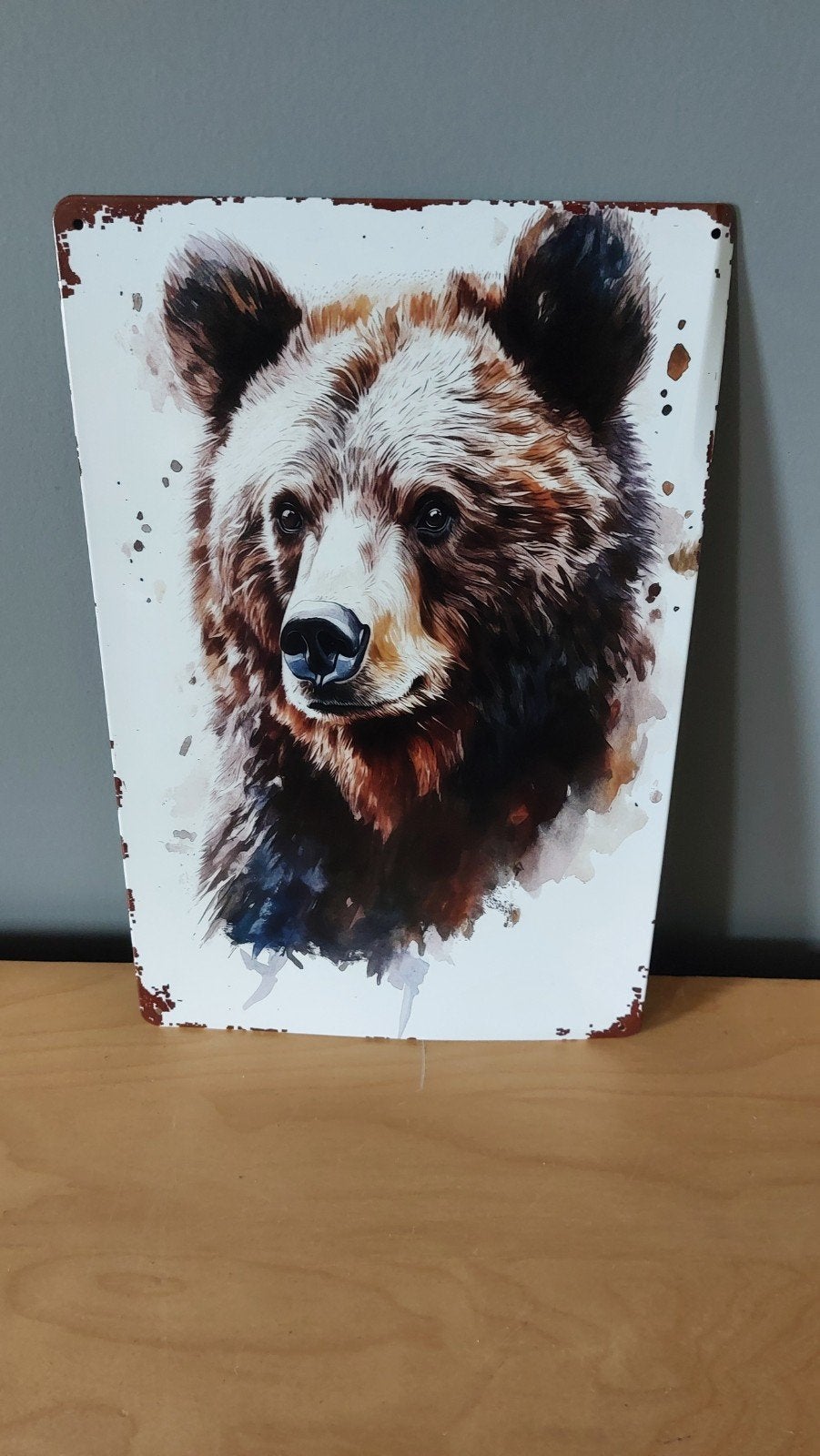 Decoratief bord met aquarel beer - 20x30cm, Vintage, Meerkleurig, Nieuw, Ophalen of Verzenden