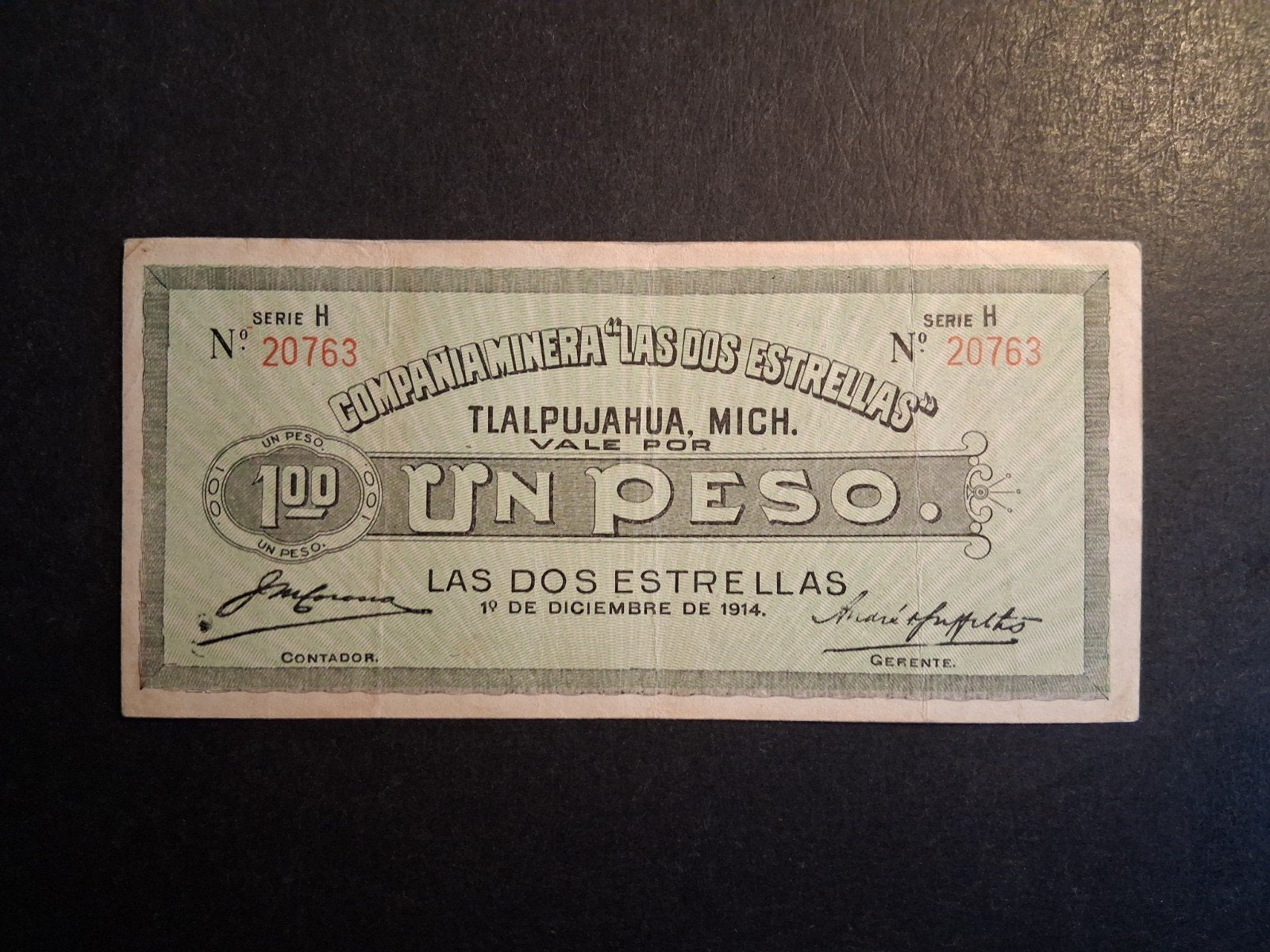 1 peso 1914 tlalpujahua michoacan Mexico, Ophalen of Verzenden, Noord-Amerika, Los biljet