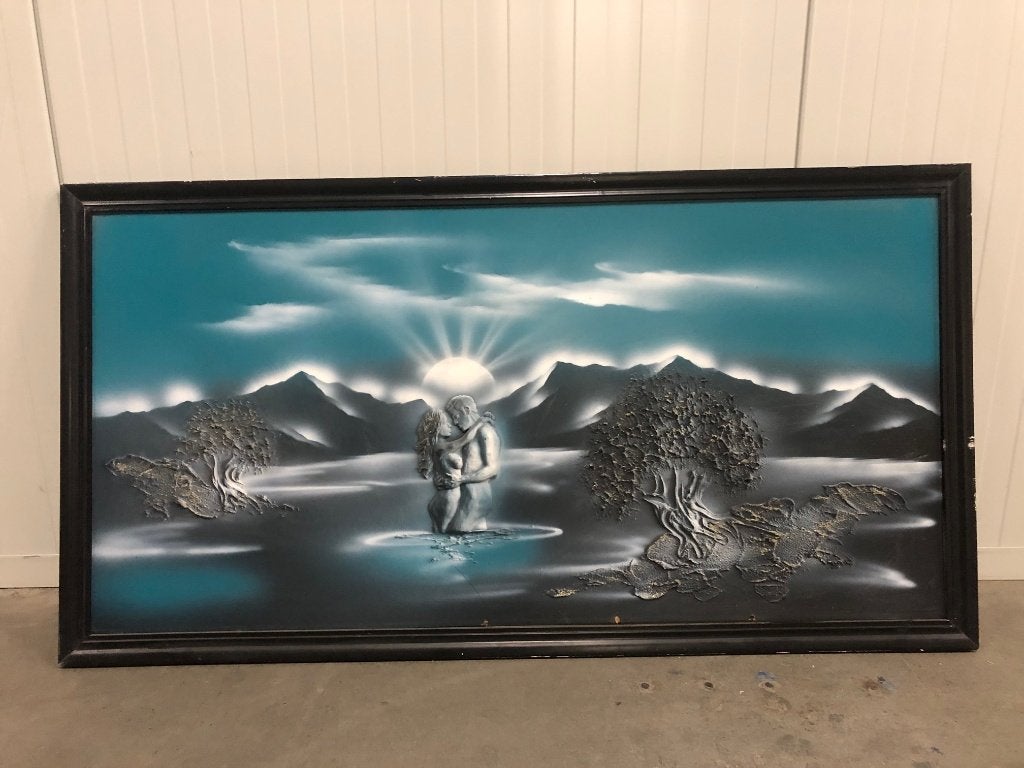 Schilderij zonopkomst, Ophalen, Hout, Overige technieken, Overig onderwerp