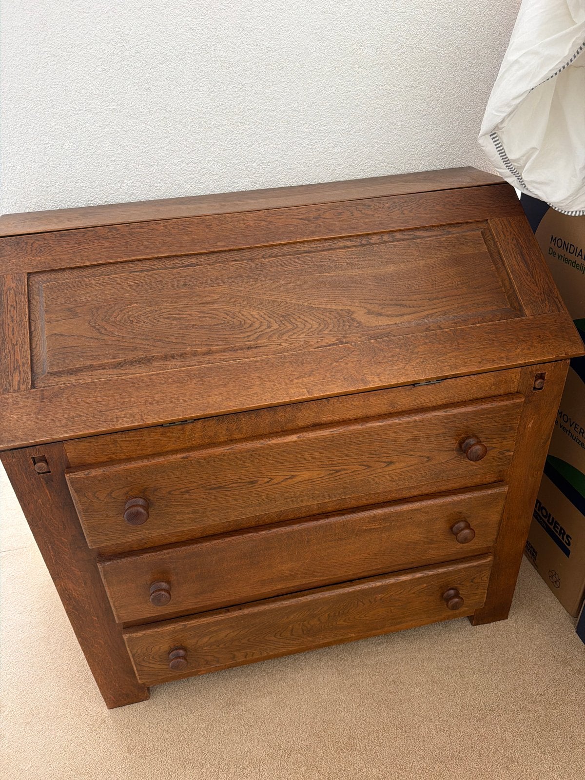 Antiek eiken bureau met lades, Ophalen, Gebruikt