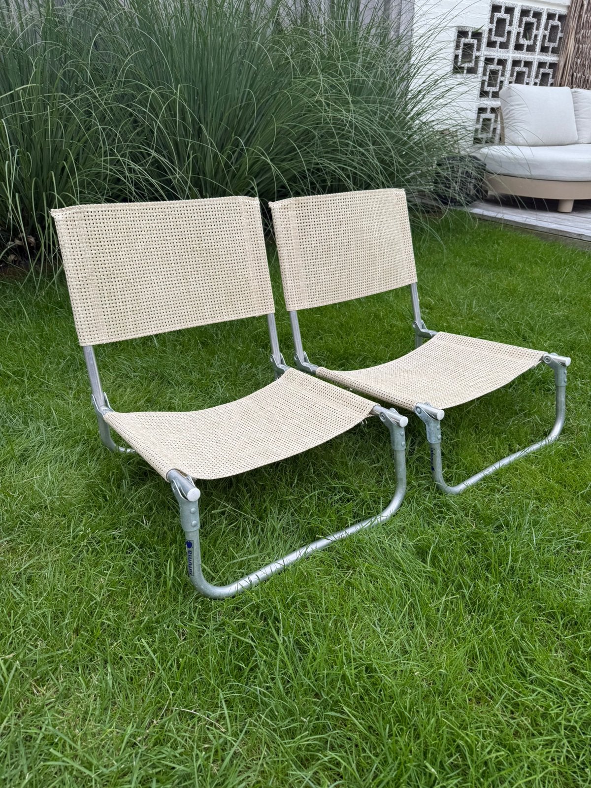 Twee inklapbare strandstoelen beige, Ophalen, Zo goed als nieuw, Inklapbaar