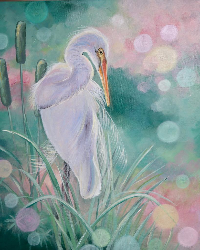 Schilderij reiger, Ophalen of Verzenden