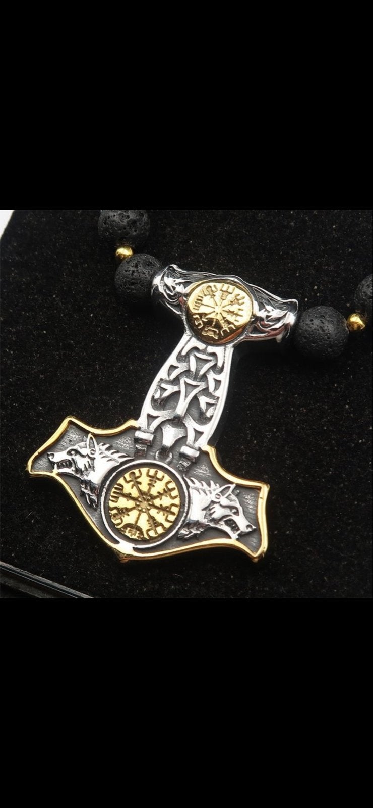 Viking ketting Thors hamer - Lavasteen - Kracht & Beschermin, Ophalen of Verzenden, Nieuw, Zwart, Overige materialen