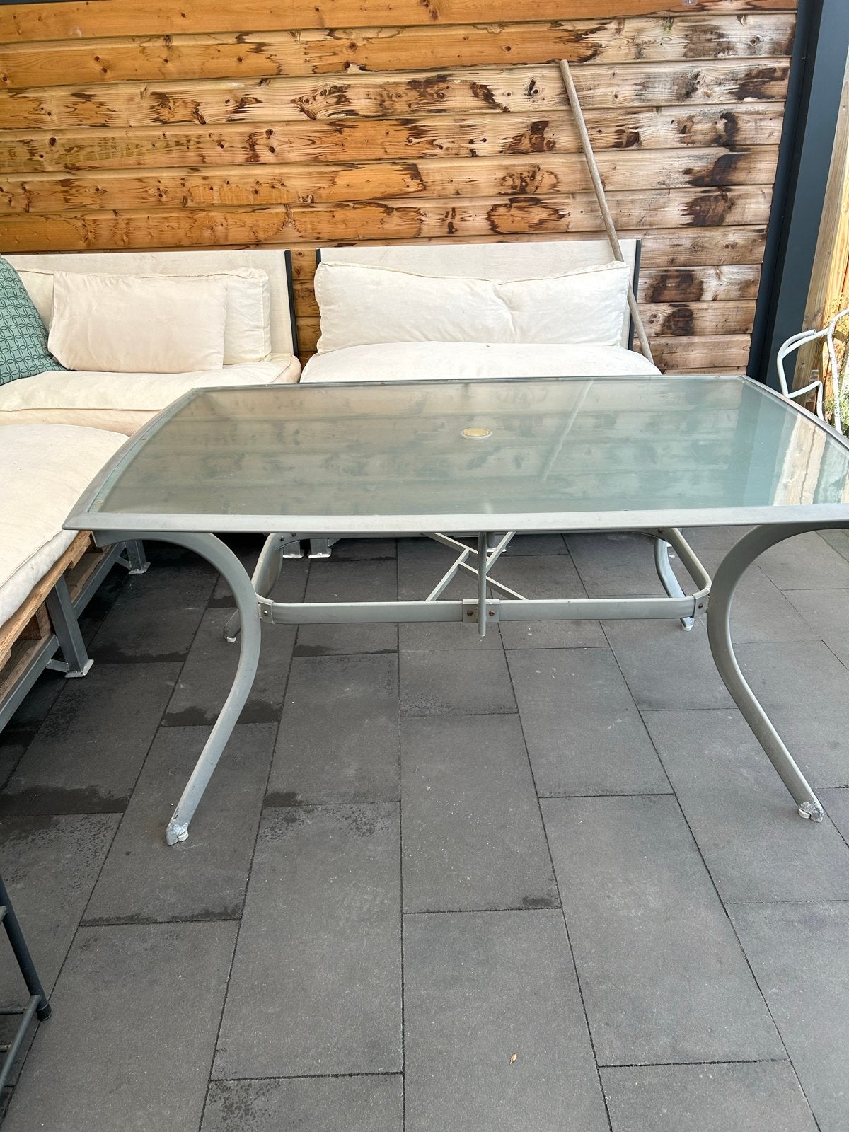 Tuin tafel met pallet tuin set compleet gratis meenemen, Ophalen, Gebruikt, Rechthoekig, Metaal