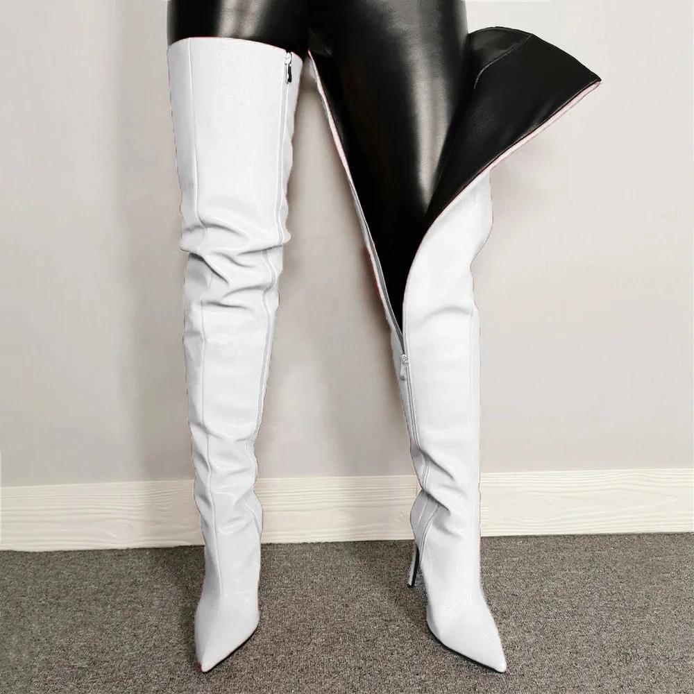 Witte leren overknee dames laarzen met rits, Verzenden, Nieuw, Wit, Hoge laarzen