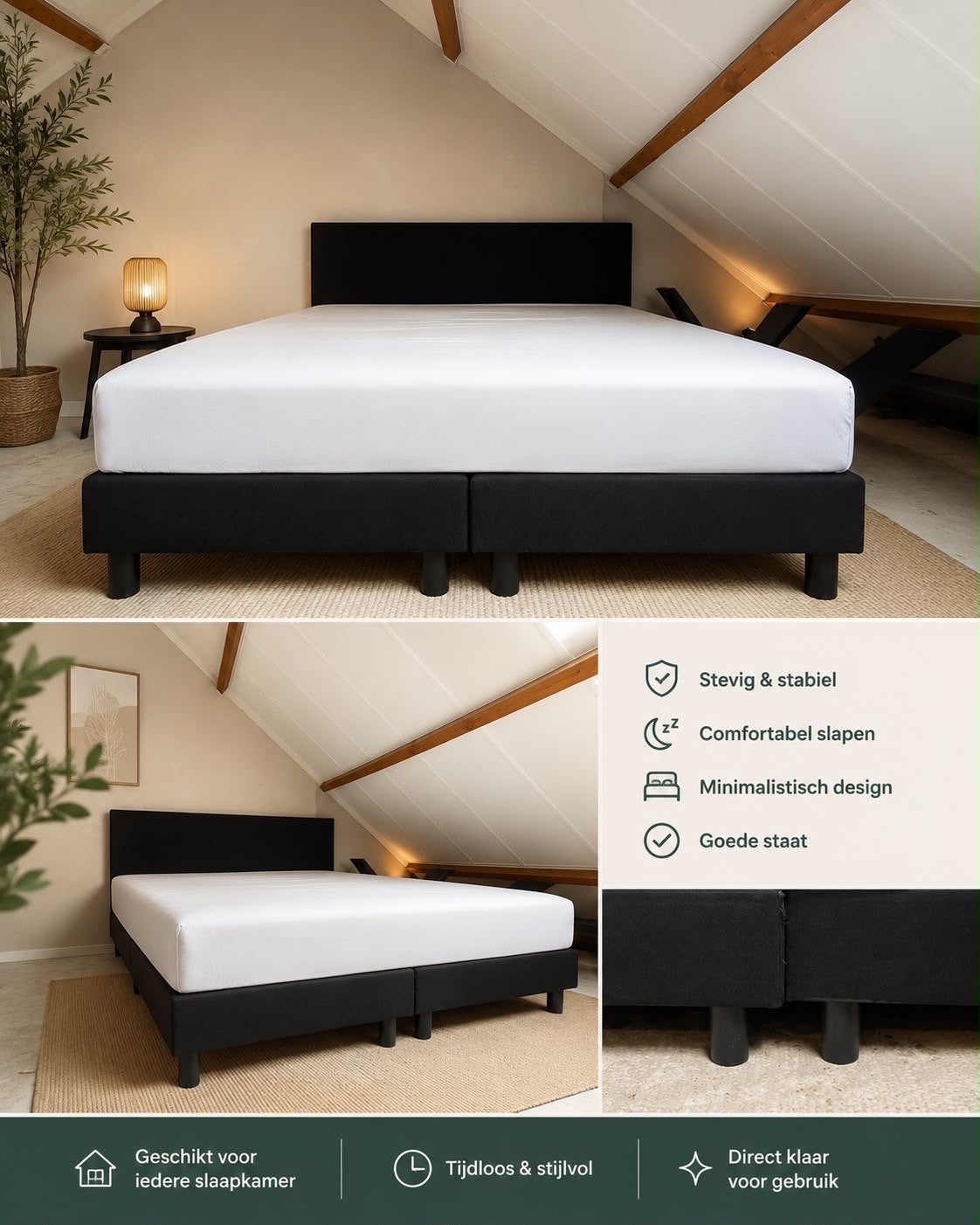 Zo goed als nieuw tweepersoonsbed 180x200 cm met stevige mat, Ophalen, Zwart, Tweepersoons, Zo goed als nieuw