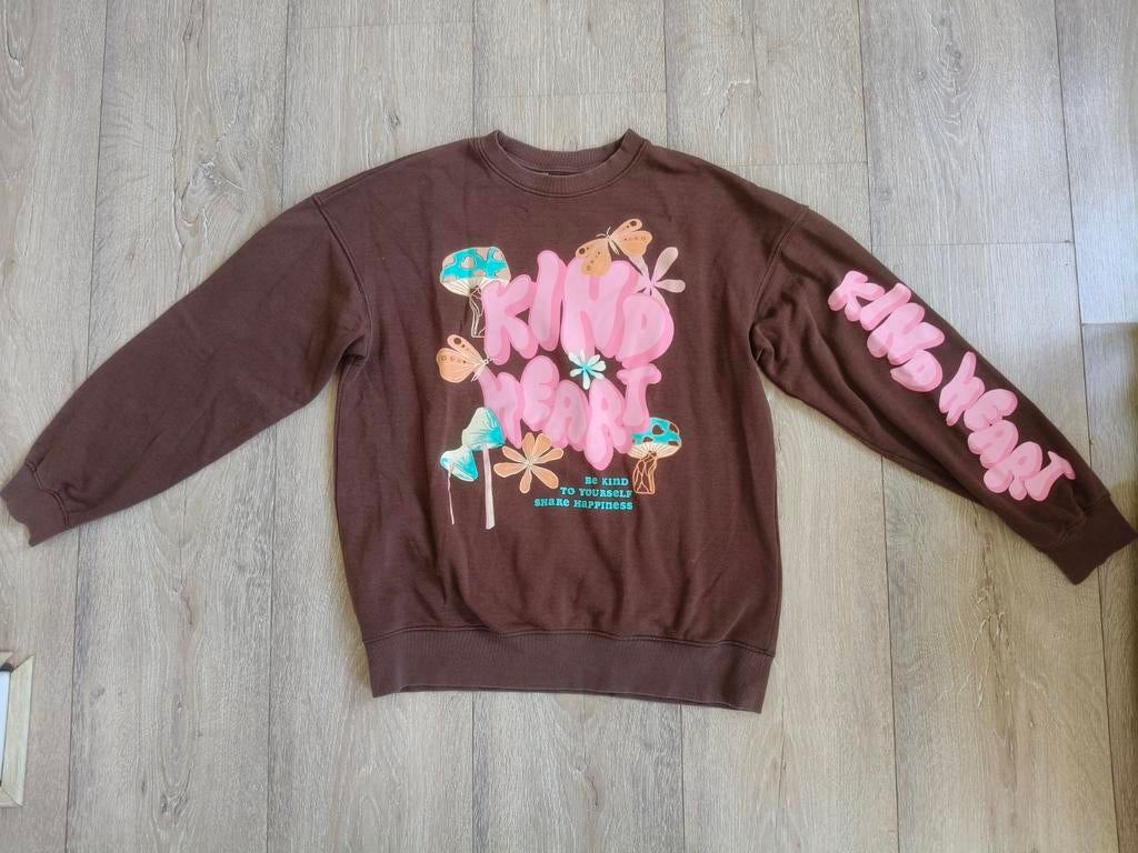Bruine trui maat 170 met 'Kind Heart' opdruk, Ophalen of Verzenden, Gedragen, Maat 34 (XS) of kleiner, Bruin