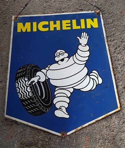 Michelin Bibendum dubbelzijdig vintage emaillen reclame bord, Verzamelen, Merken en Reclamevoorwerpen, Gebruikt, Reclamebord, Ophalen of Verzenden