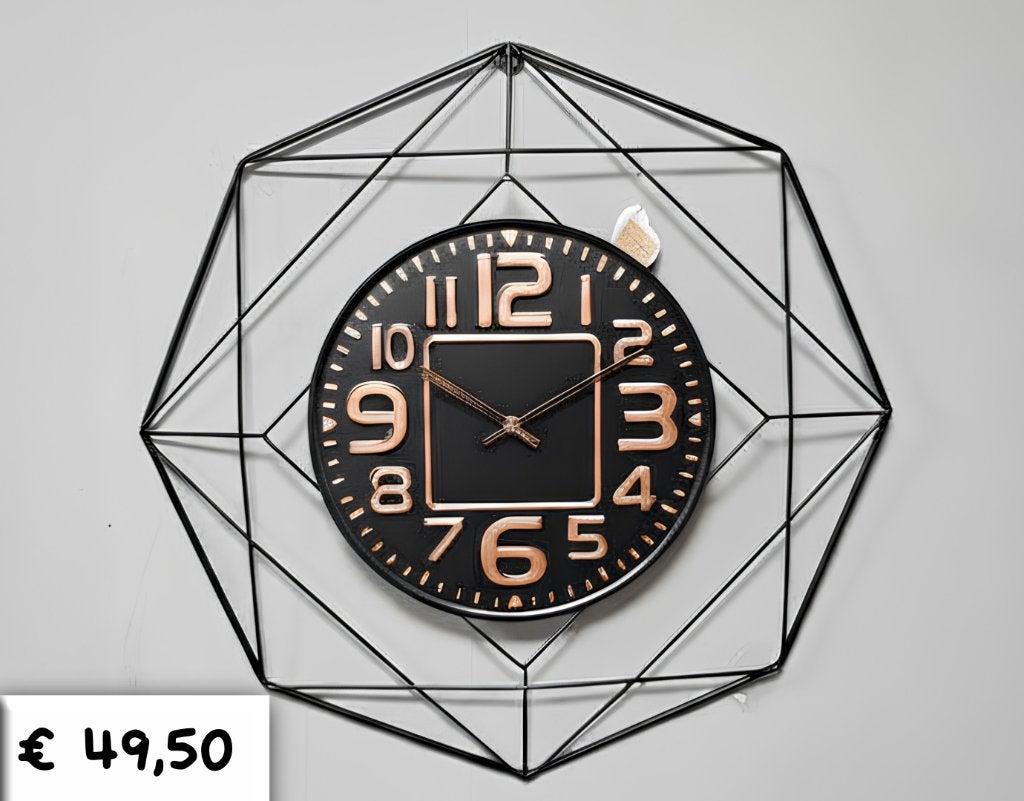 Geometrische Wandklok Zwart & Roségoud Ø 60 cm, Ophalen, Nieuw, Analoog, Wandklok