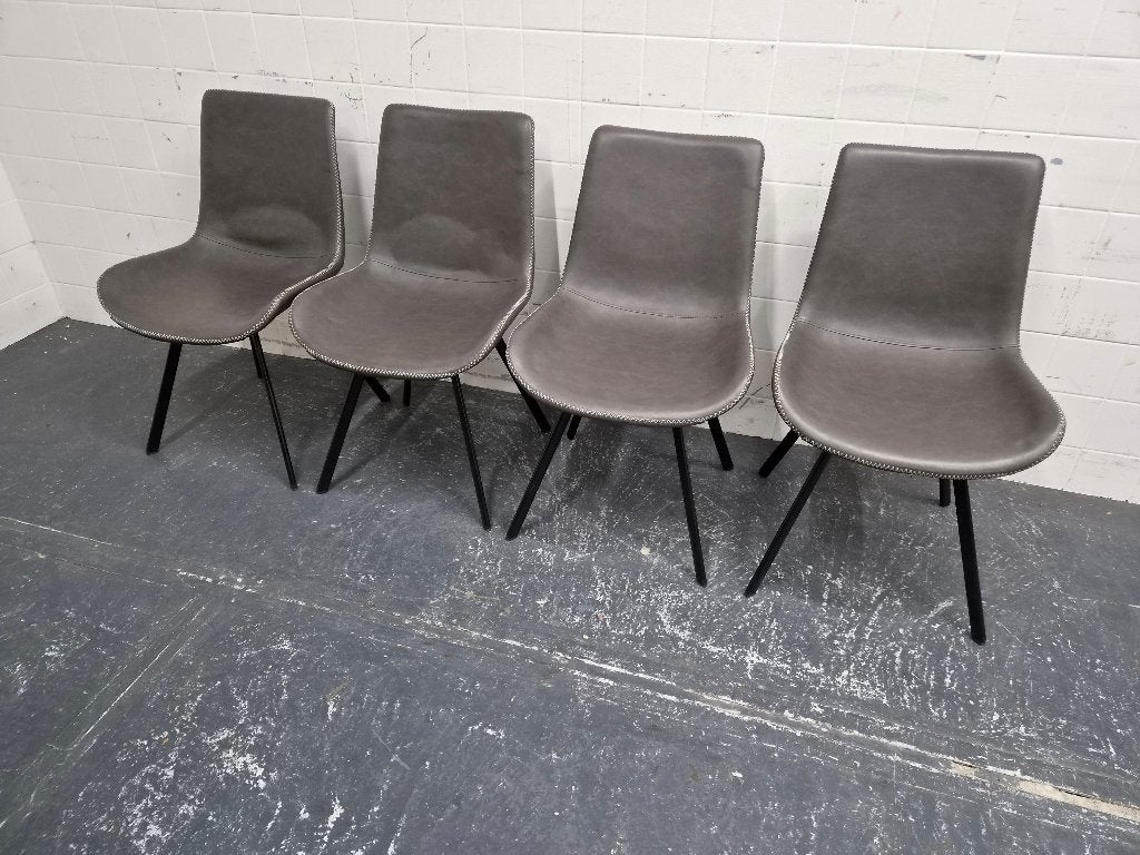 4 eetkamerstoelen in grijs PU leer, Huis en Inrichting, Stoelen, Ophalen, Gebruikt, Onbekend, Leer