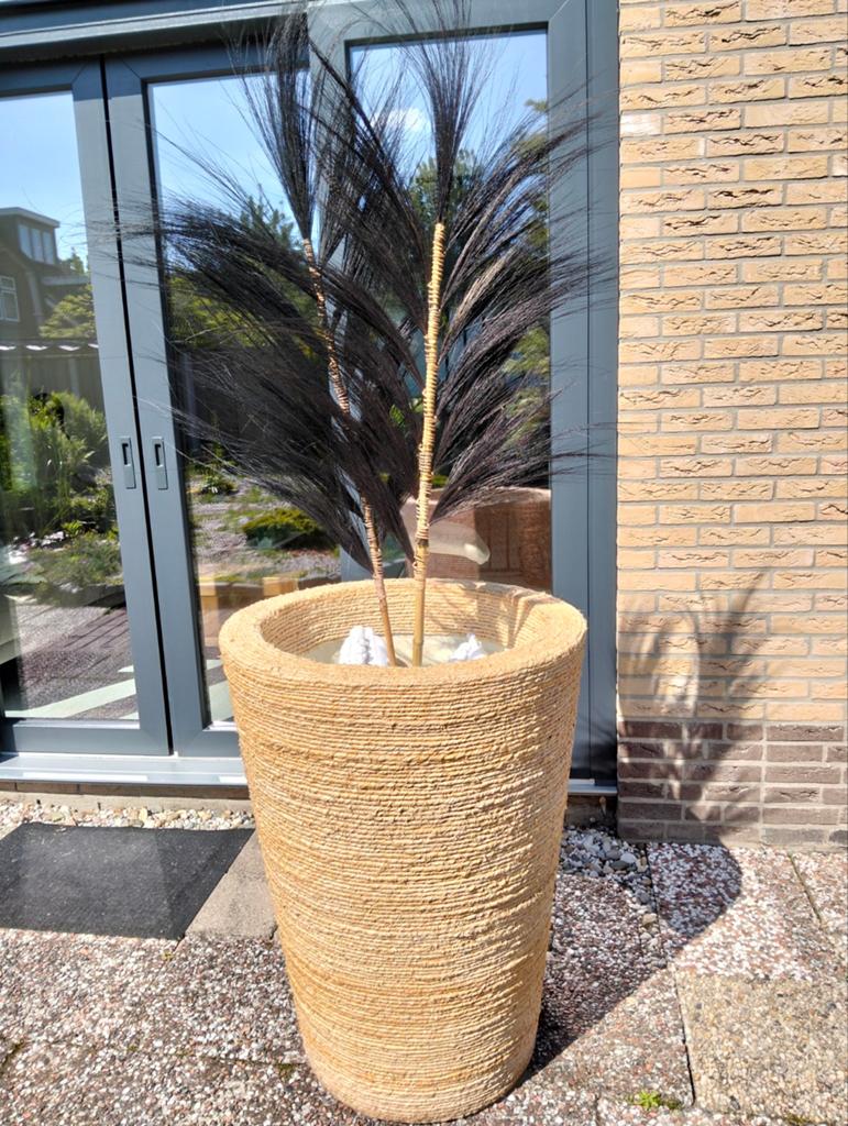Grote rieten bloempotten (2 stuks) - 92cm hoog, 68cm doorsne, Overige materialen, Gebruikt, Rond, Ophalen of Verzenden