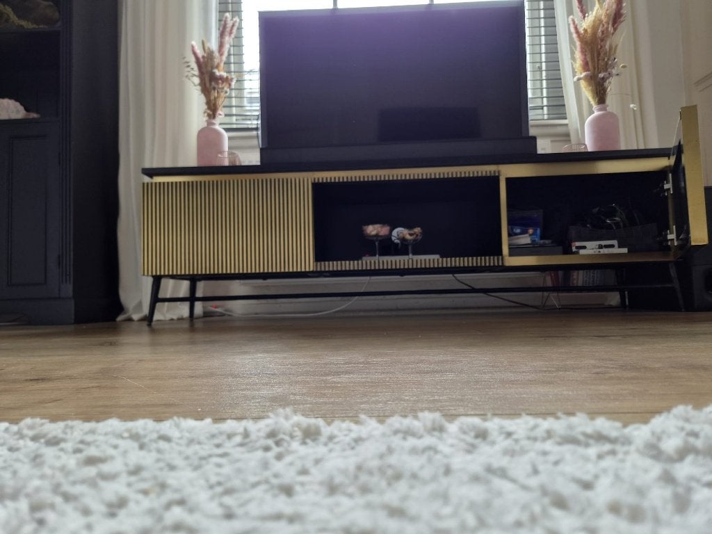 tv meubel-dressoir, Ophalen, Overige materialen, Richmond Ironville met marmeren blad, kast goudkleurig en metaal, 150 tot 200 cm