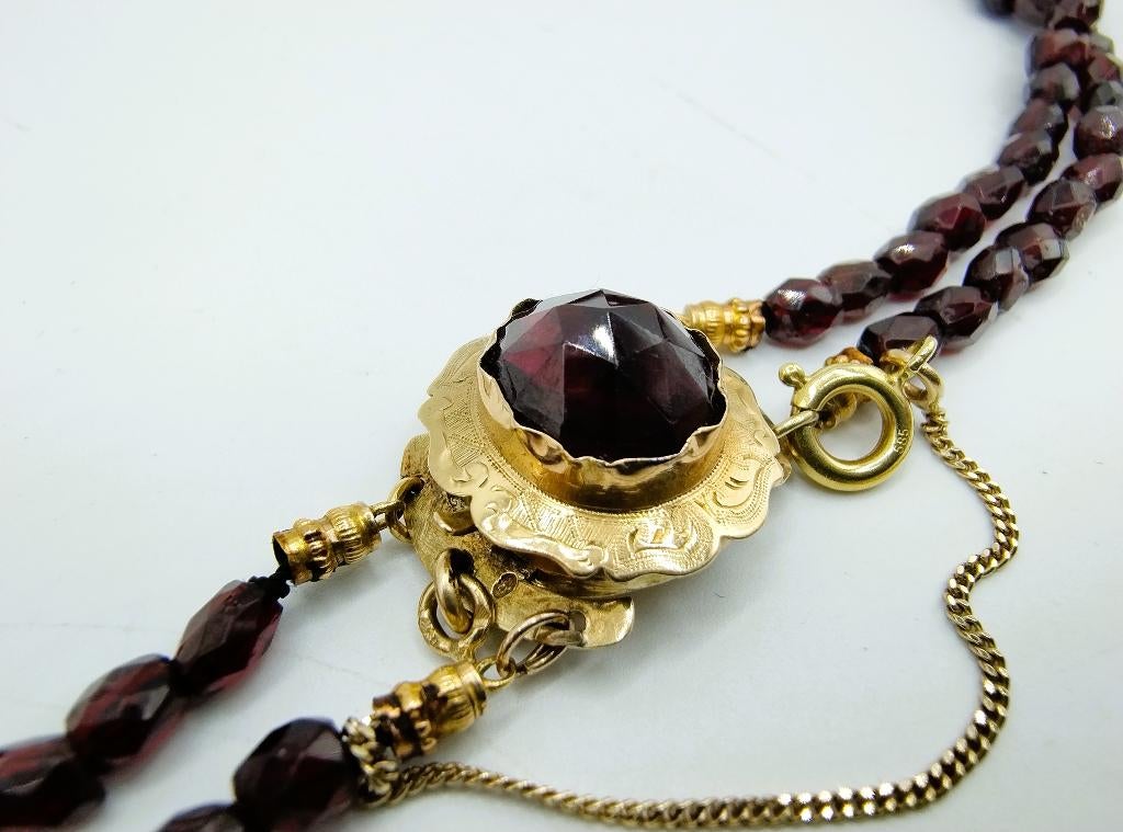 Granaten ketting met gouden slot, 50 cm, Sieraden, Tassen en Uiterlijk, Antieke sieraden, Verzenden, Goud, Ketting, Met edelsteen