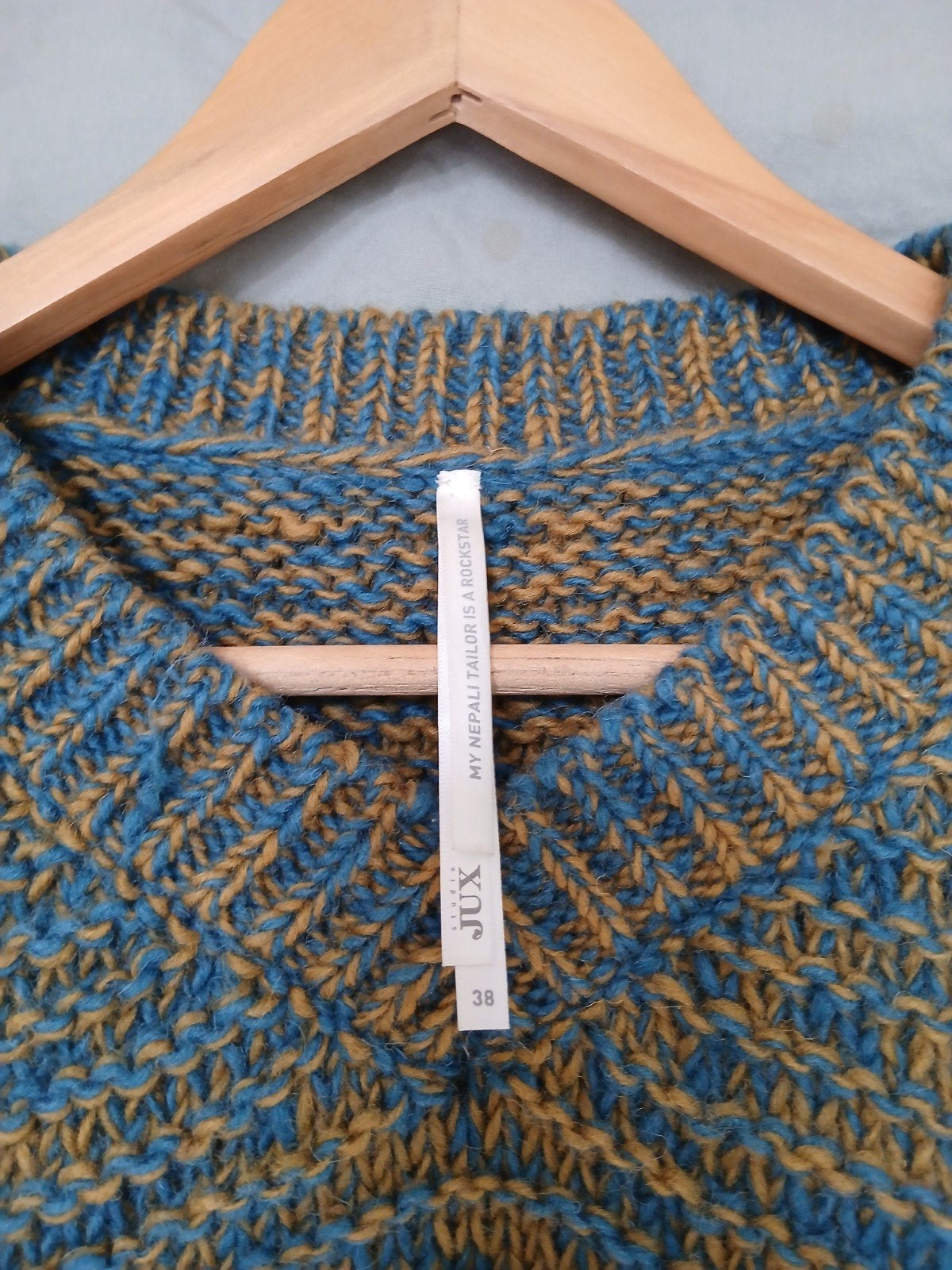 Studio Jux 100% wol FairTrade dames trui blauw/geel, Ophalen of Verzenden