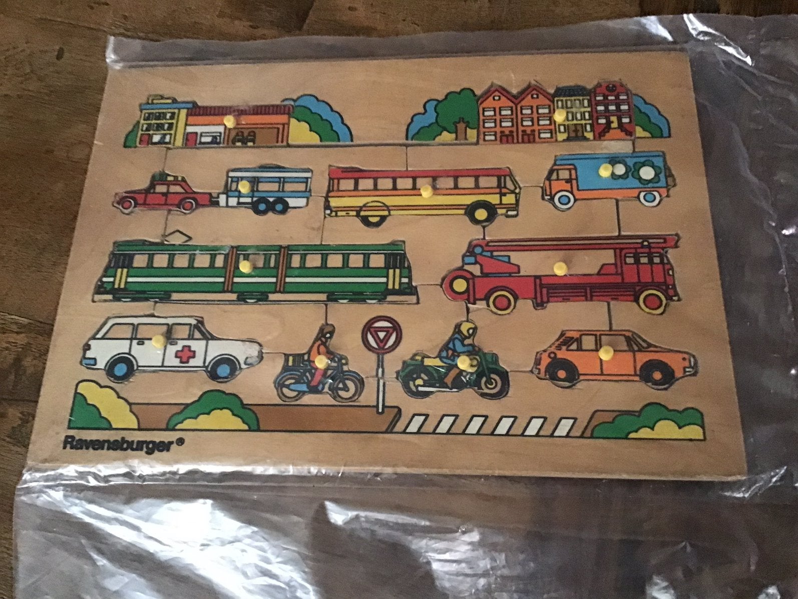 Vintage houten nopjespuzzel Ravensburger, Ophalen of Verzenden, 10 tot 50 stukjes, Zo goed als nieuw