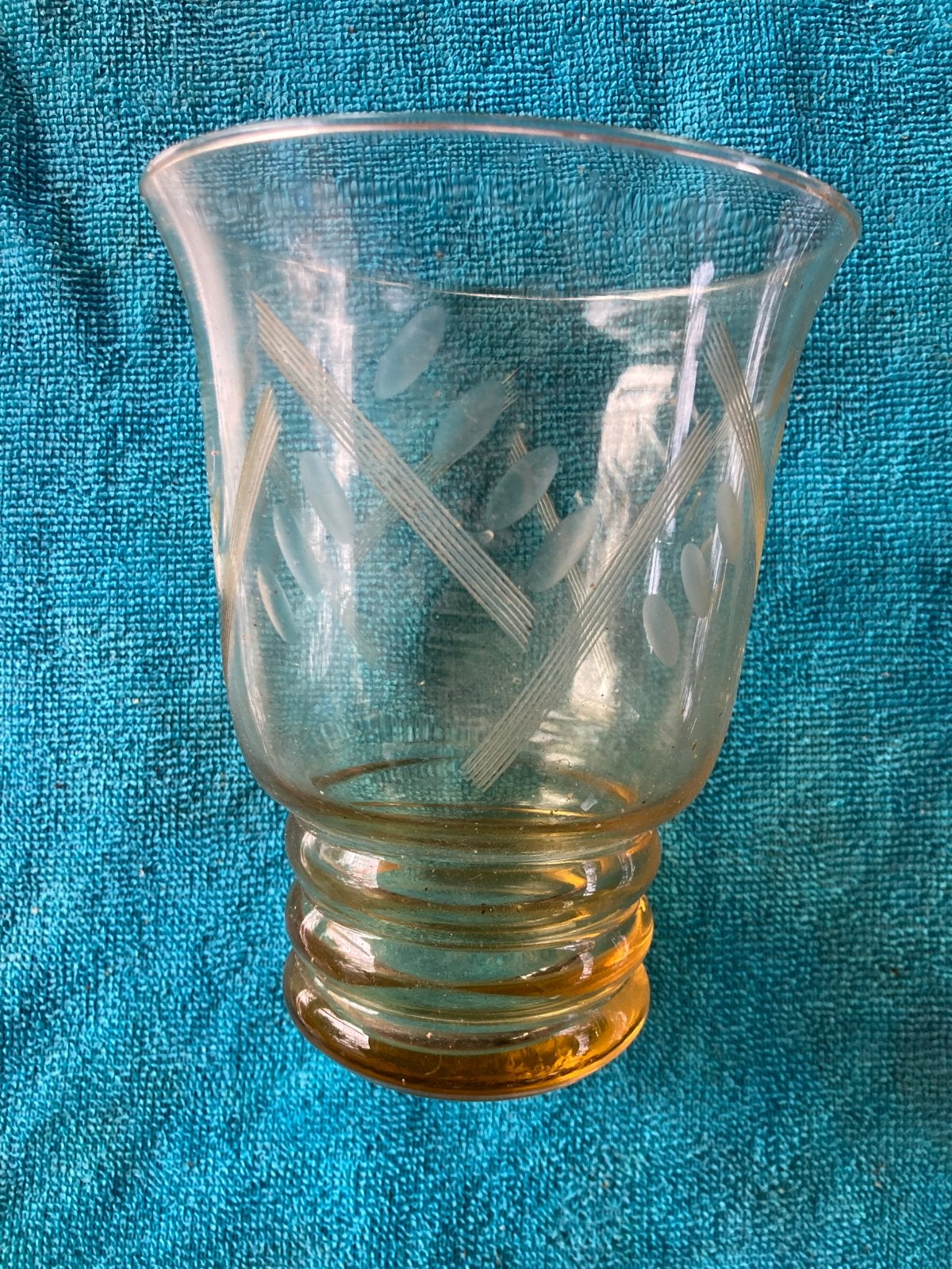 Vintage glazen beker met geëtst patroon, Ophalen of Verzenden