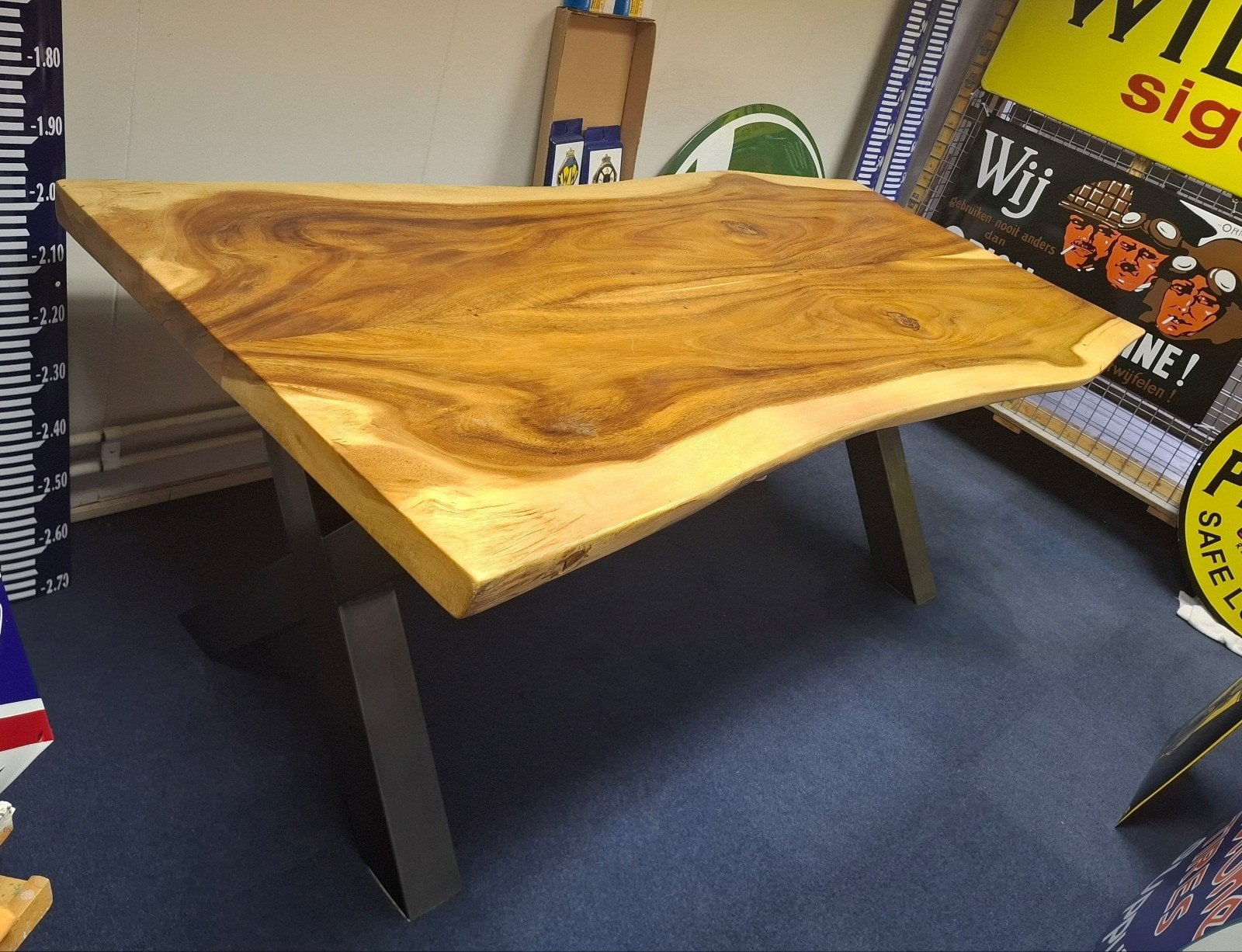 Eettafel 200x100cm met stalen kruispoten, Ophalen, Rechthoekig, 200 cm of meer, 50 tot 100 cm