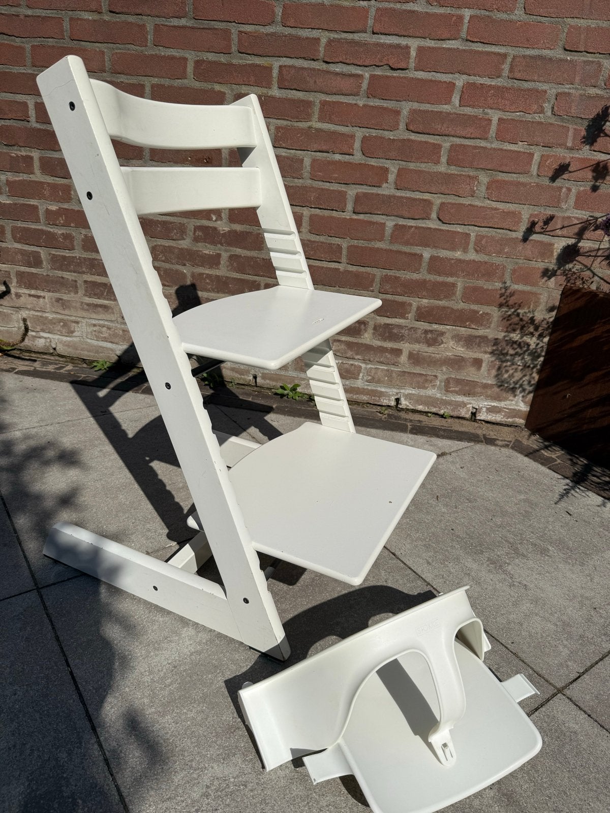 Stokke Tripp Trapp meegroeistoel wit met baby set, Ophalen, Gebruikt, Meegroeistoel, Aanschuifbaar